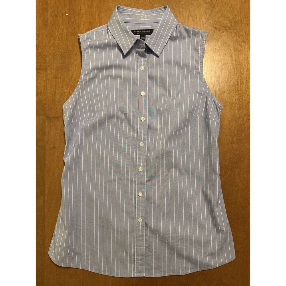 Banana Republic Womens Riley Tailored Fit Blue Micro Striped Button-Up Size 4